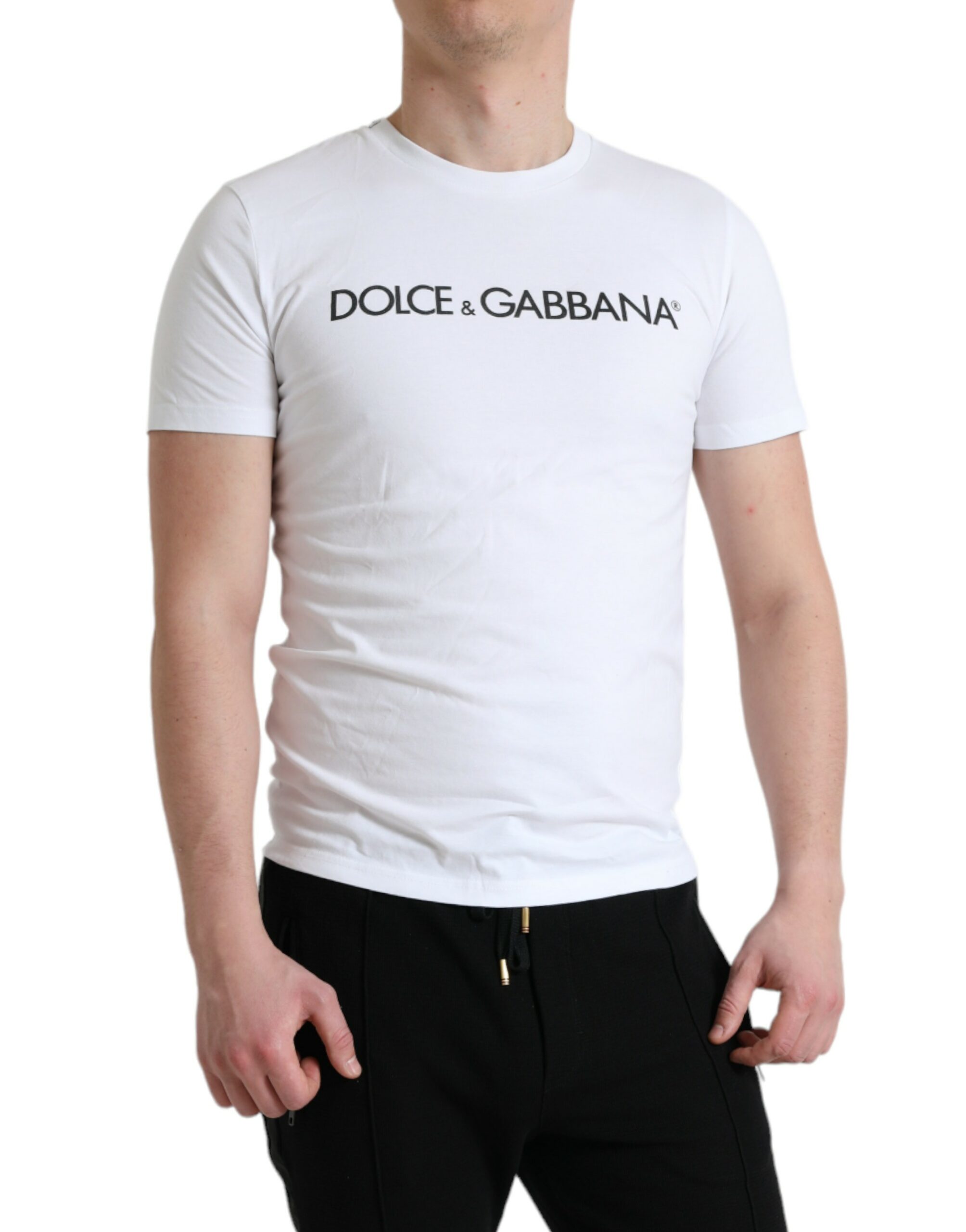 

Элегантная белая хлопковая футболка с круглым вырезом Dolce & Gabbana