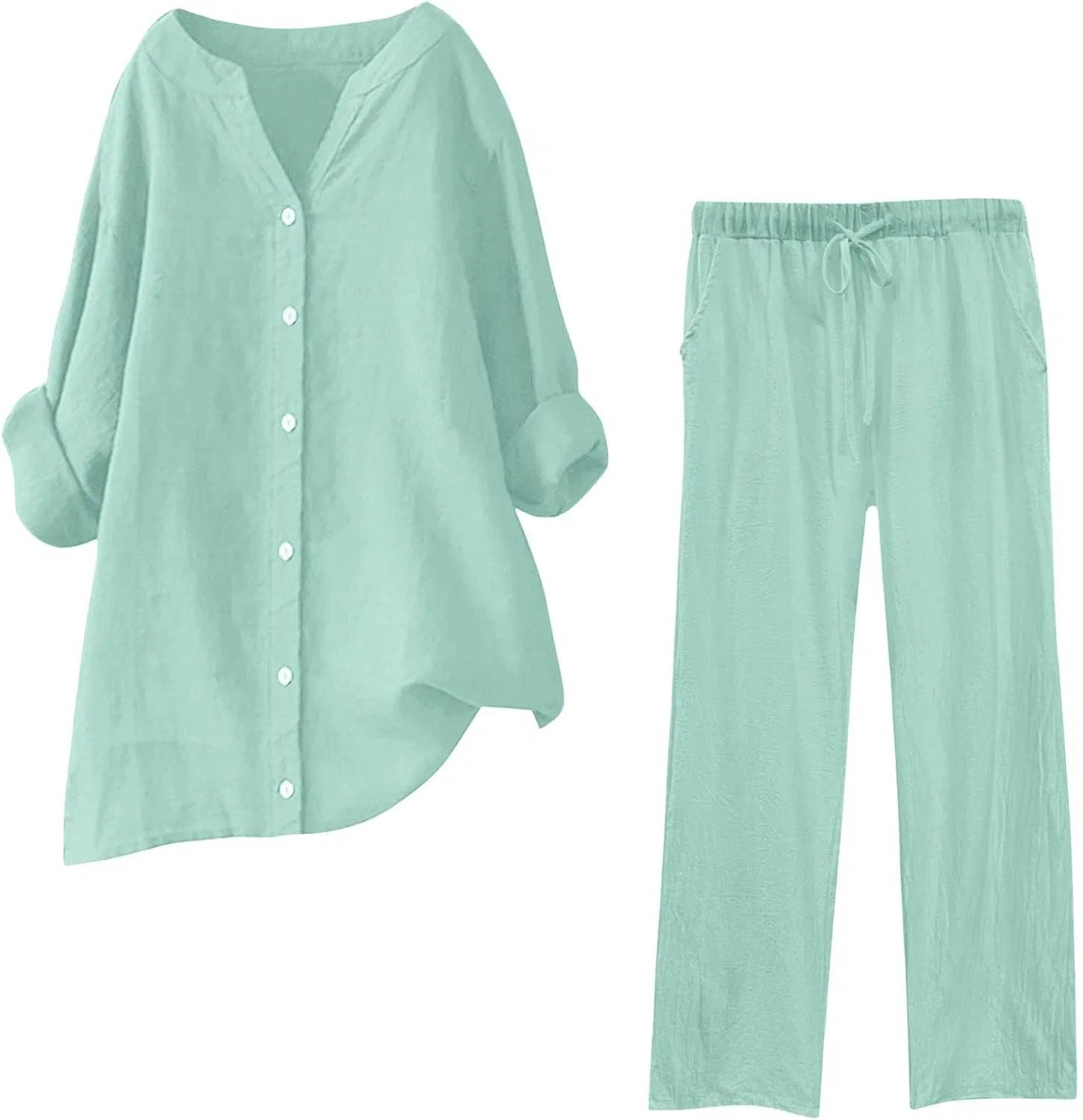 Спортивный костюм из льняной ткани, бренд Generic, цвет Z02-mint Green — фото 2