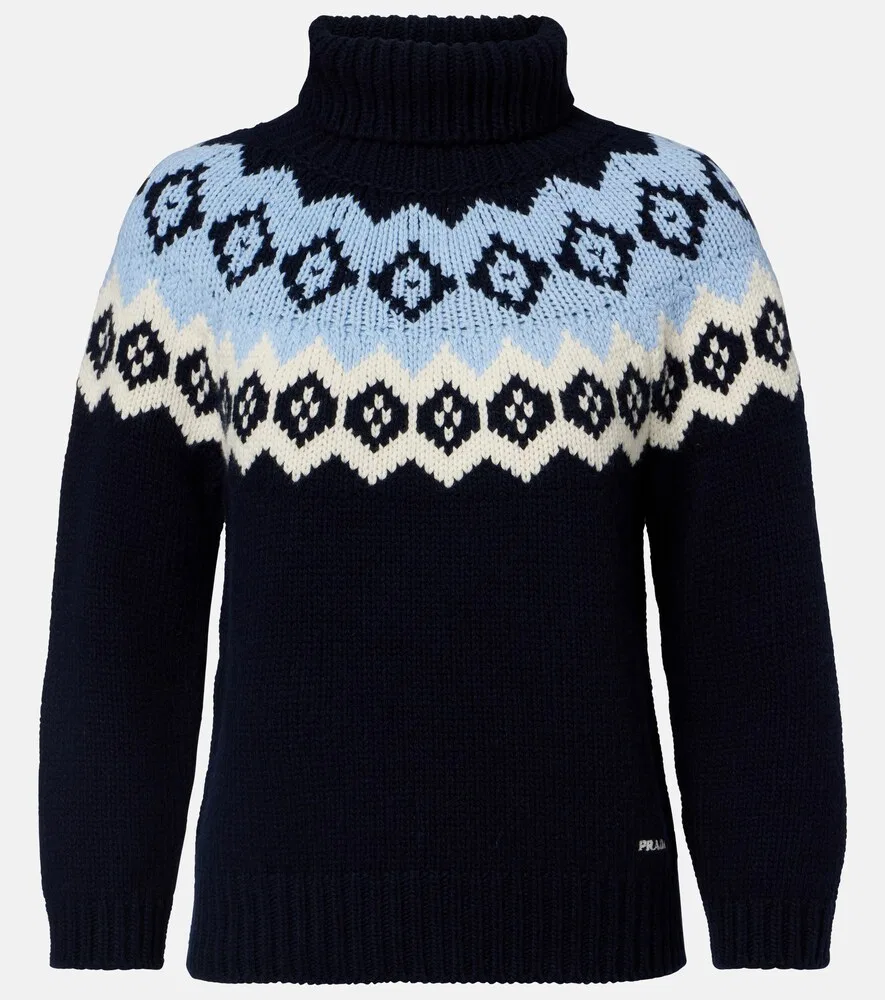 Свитер из шерсти и кашемира в стиле Fair Isle Prada, синий
