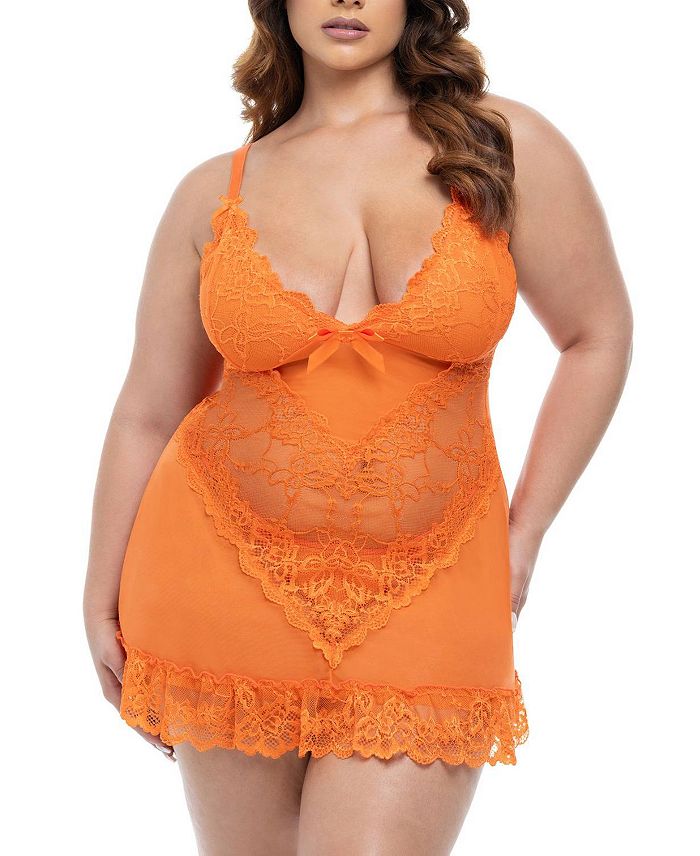 

Плюшевый кружевной боди-бабидол Valentine Soft Cup с бантами и стрингами Oh La La Cheri, оранжевый