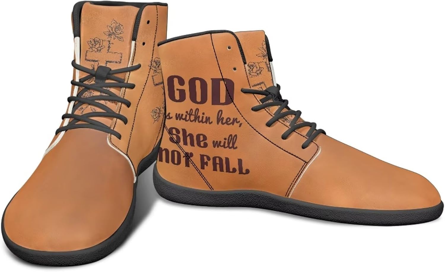 High Top Bible Faith обувь Мужские кроссовки с резиновой подошвой Босиковые ботинки Заземленные обувь Противоскользящие спортивные кроссовки Watdotory, Faith Cross Flower Design — фото 4