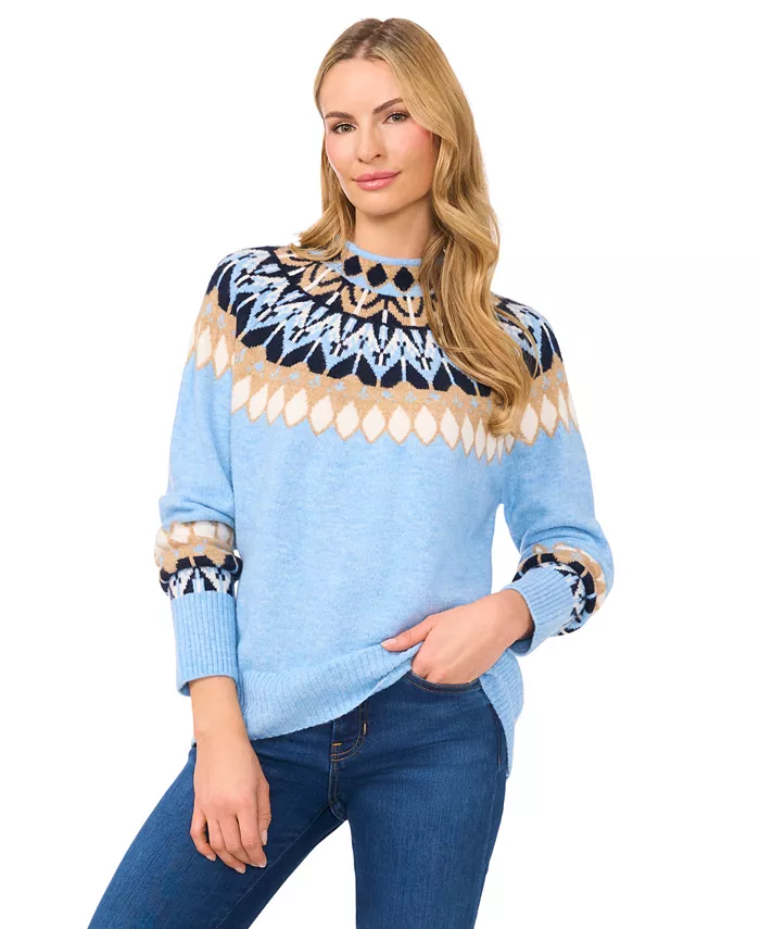 

Женский свитер с длинным рукавом и воротником-стойкой в стиле Fair Isle Cece, синий