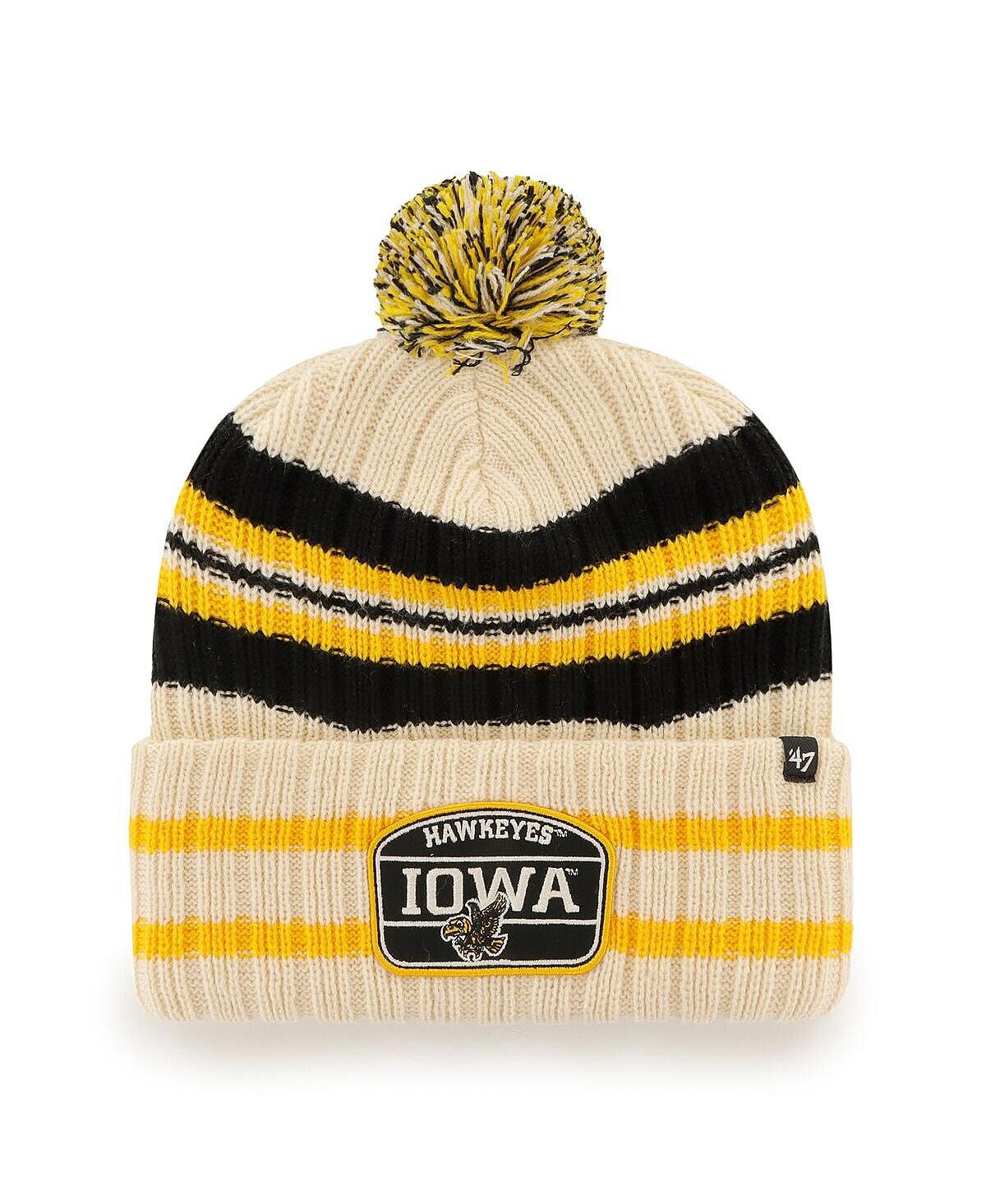 

Мужская вязаная шапка с манжетами и помпоном '47 Natural Iowa Hawkeyes Hone Patch '47 Brand