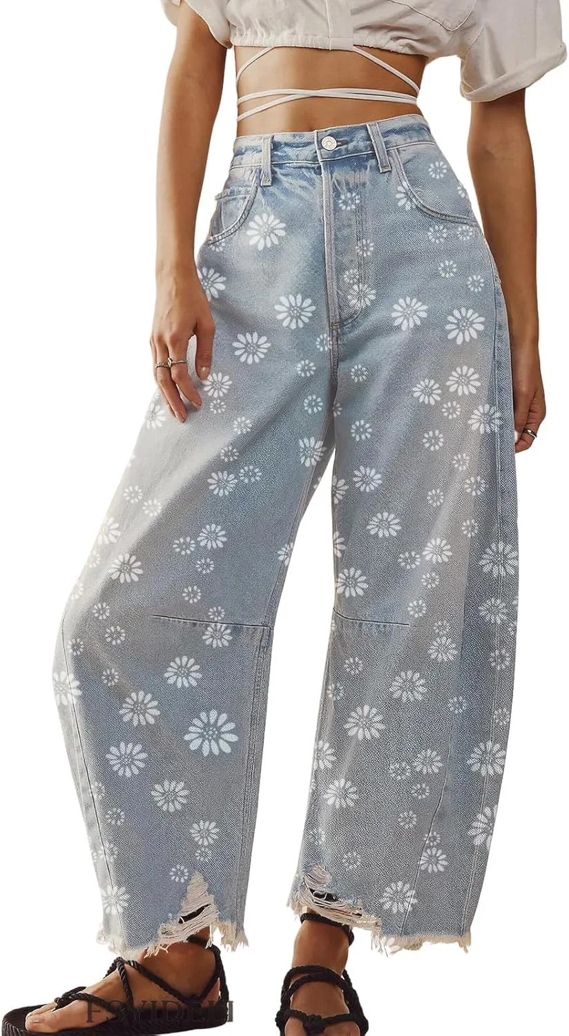 

Женские джинсы Daisy Floral Denim Pant с высокой талией в стиле Y2K ebossy