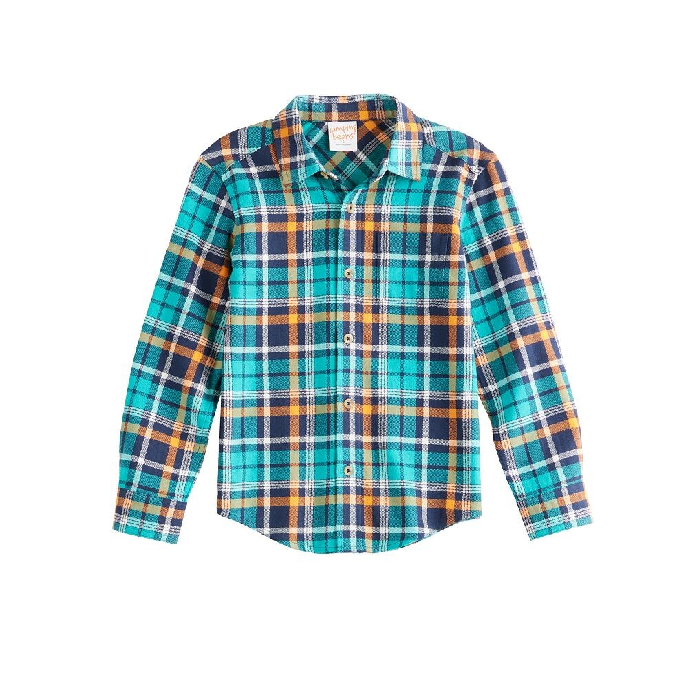 

Фланелевая рубашка на пуговицах Jumping Beans для маленьких мальчиков, цвет Teal Plaid