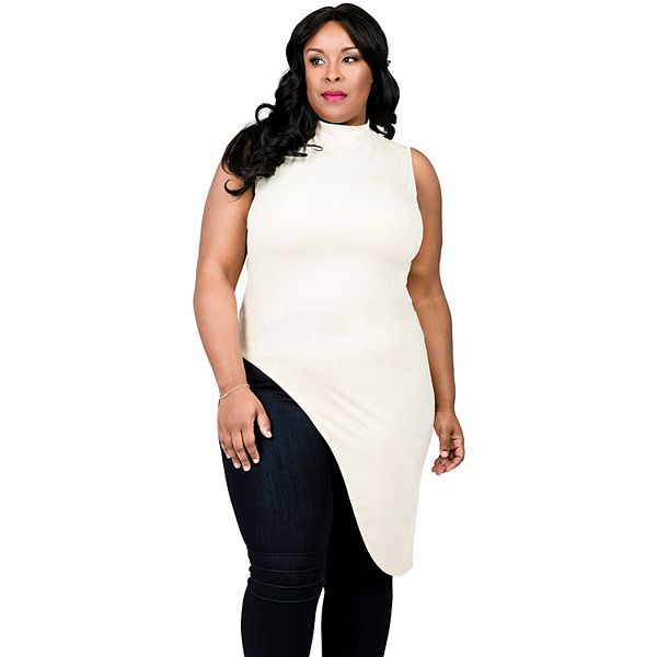 

Асимметричная футболка-туника с воротником стойкой для женщин plus size curvy Poetic Justice