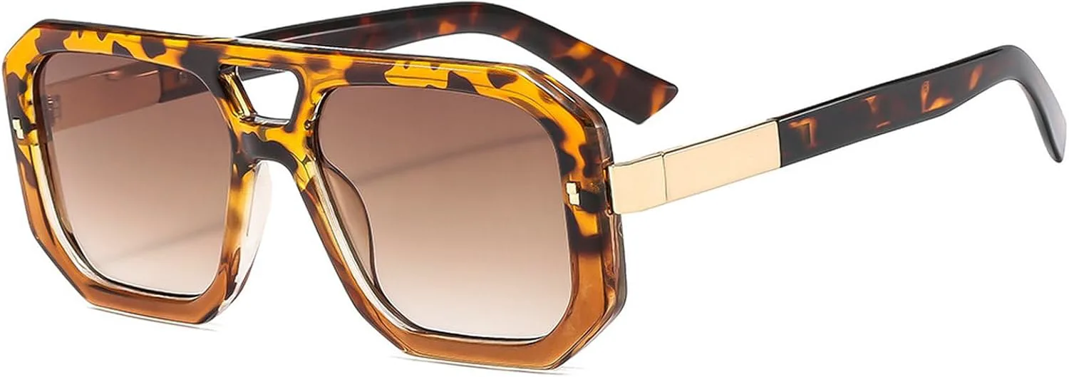 

Модные квадратные солнцезащитные очки-пилот для женщин, винтажные черные солнцезащитные очки с двойной перемычкой в ​​стиле «пилот», модные очки 2025 года mincl, C6