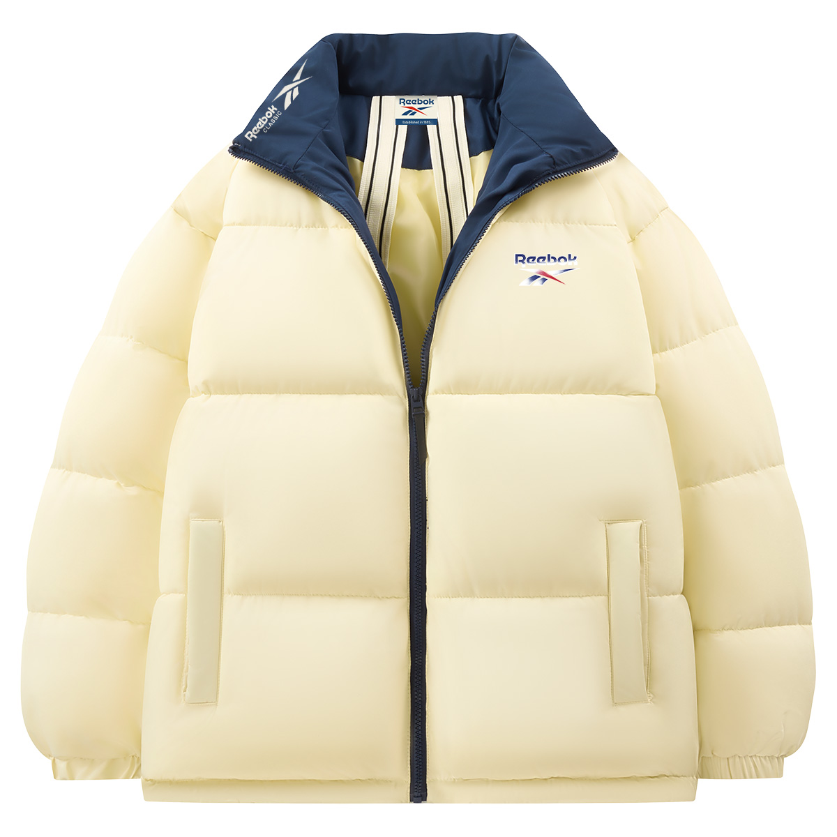 

Пуховик Unisex с воротником стойкой, утепленный стеганый пуховик Reebok, светло желтый