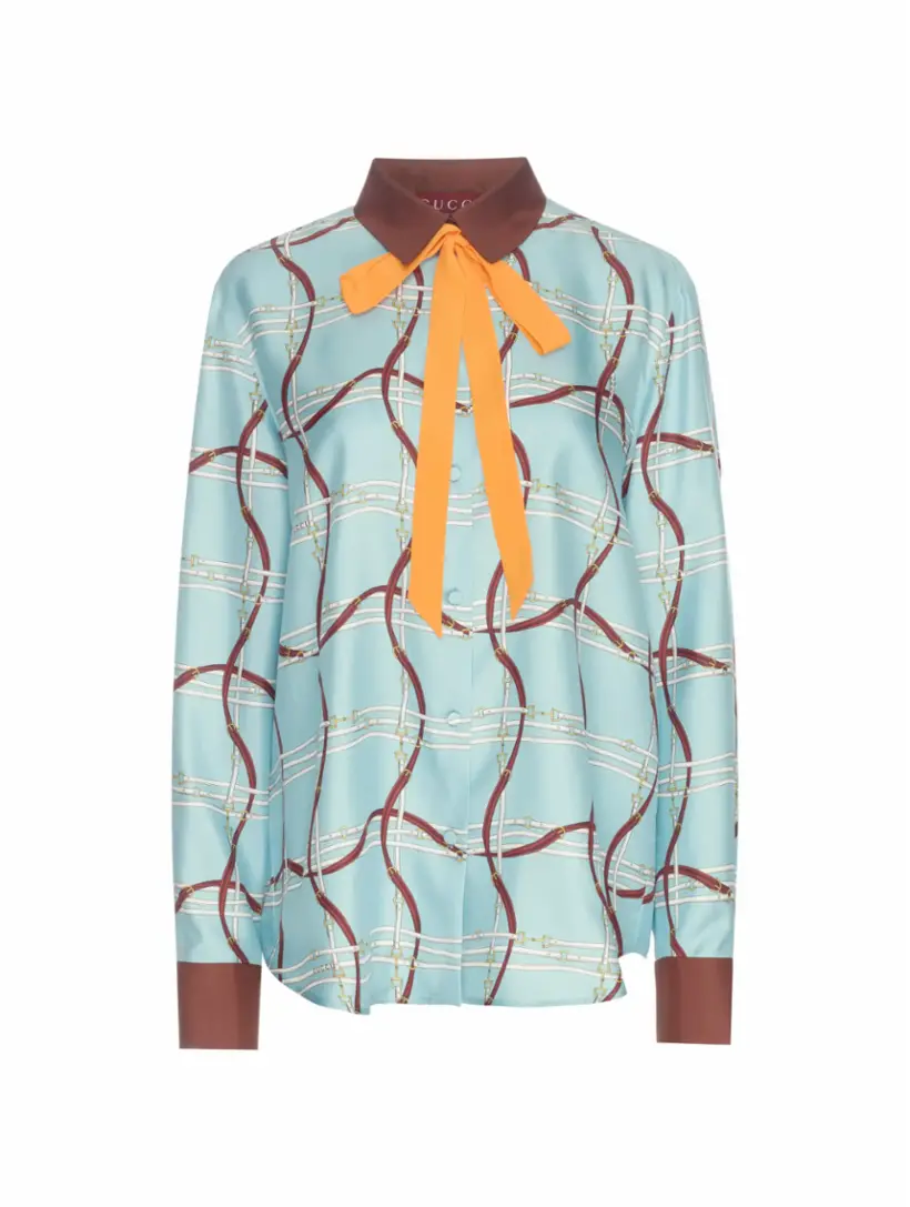 

Шелковая рубашка Horsebit Gucci, синий