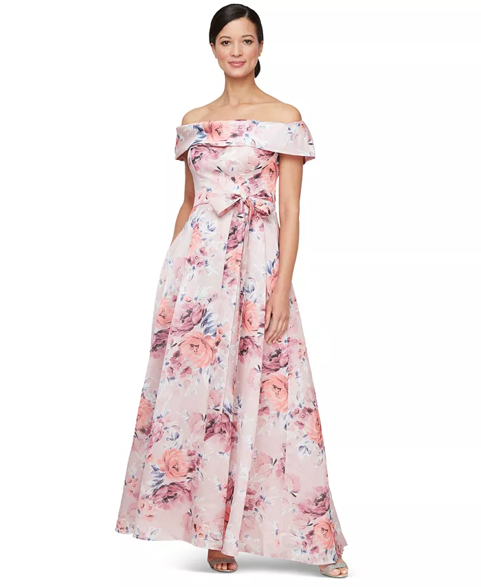 

Женское платье с цветочным принтом Off-The-Shoulder Alex Evenings, розовый