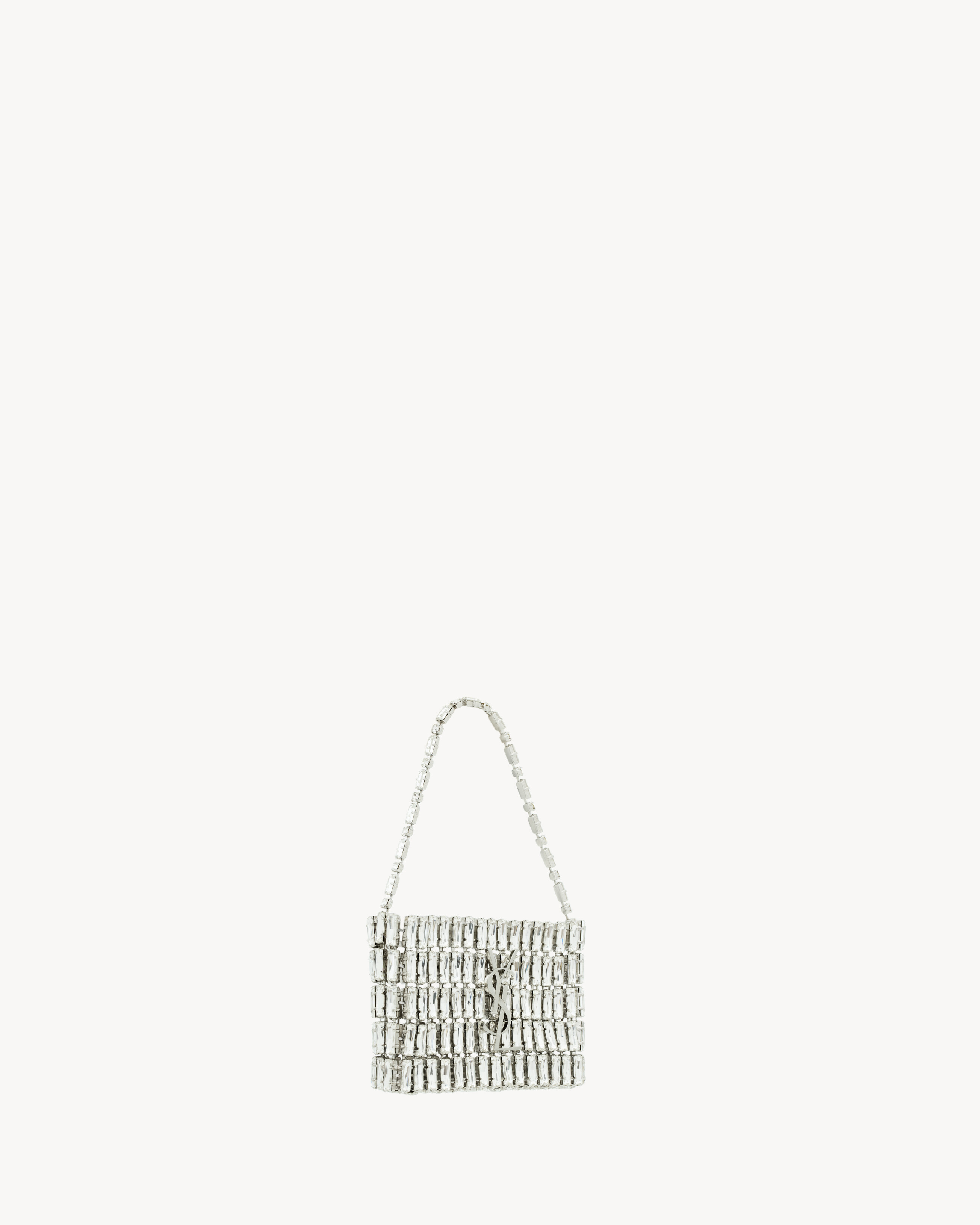 Микро вечерняя сумка, украшенная кристаллами Saint Laurent, серебро — фото 4