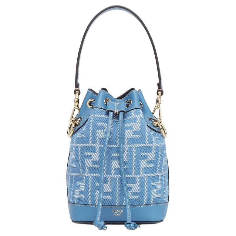 

FENDI Мон Трезор хлопковая сумка ведро через плечо кроссбоди миниатюрная женская голубая