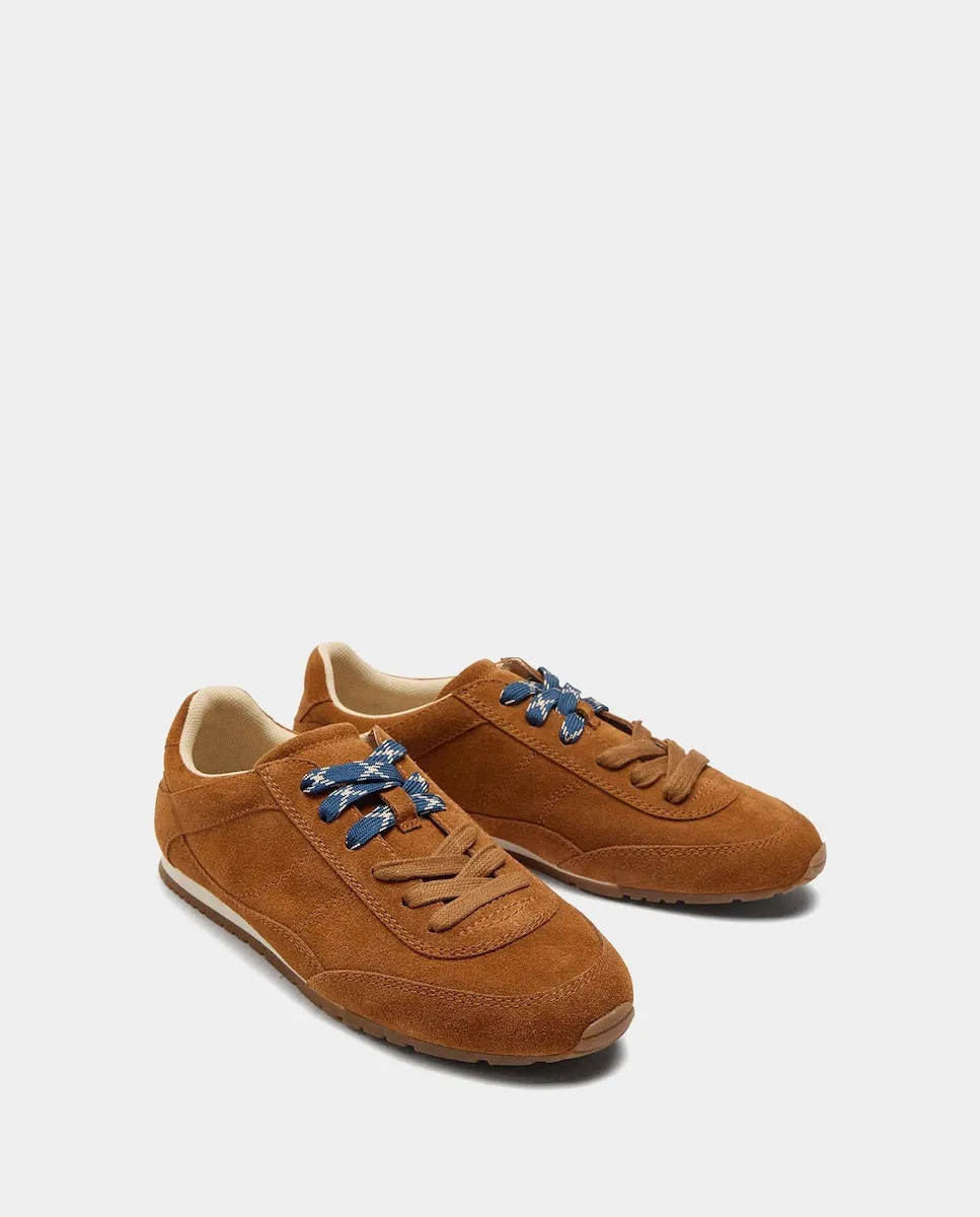 Женские базовые кожаные кроссовки на шнуровке Parfois, песочный — фото 2