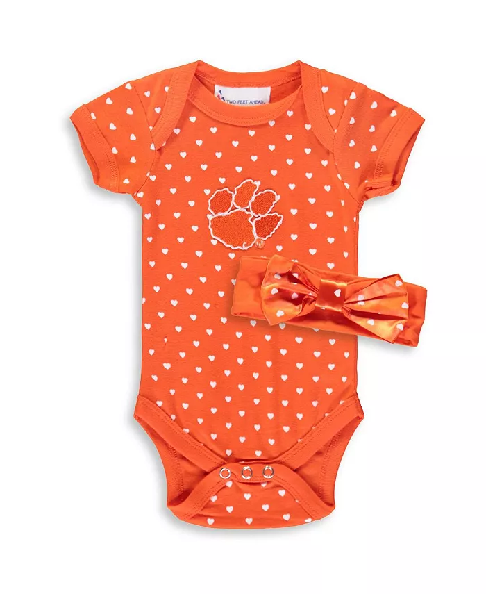 

Комплект боди и повязки на голову с принтом «Сердца» в оранжевом цвете Clemson Tigers для мальчиков и девочек Two Feet Ahead