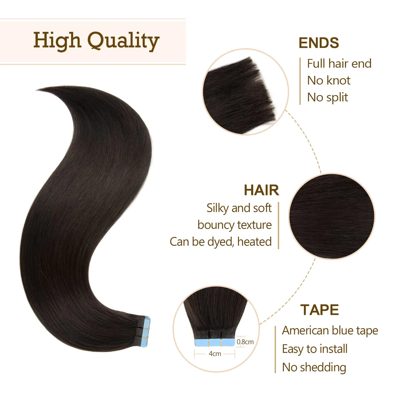 Накладные пряди на ленте из натуральных волос Remy Silky Straight Agmity, #1B Natural Black — фото 3