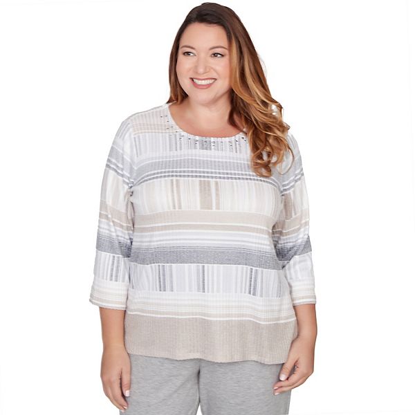 

Топ с геометрическими полосами и декором Plus size Alfred Dunner