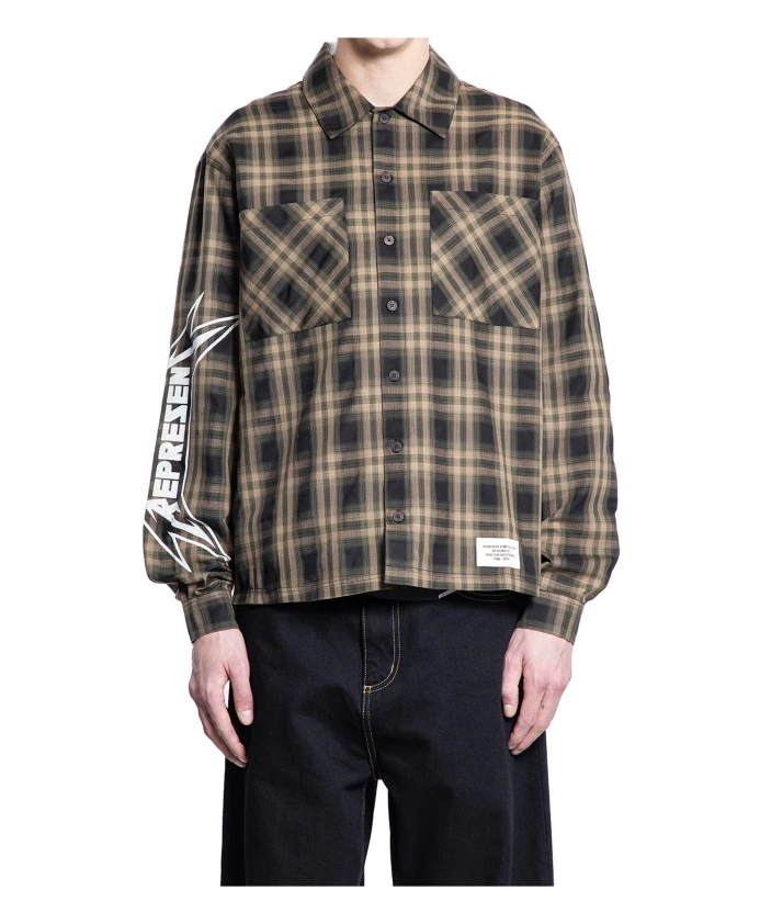 

Фланелевая рубашка в клетку с металлизированными принтами. Represent, коричневый