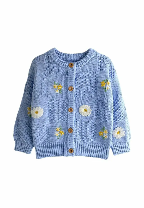Кардиган прямого кроя с вышивкой в виде ромашек. Jojo Maman Bébé, Mid Blue