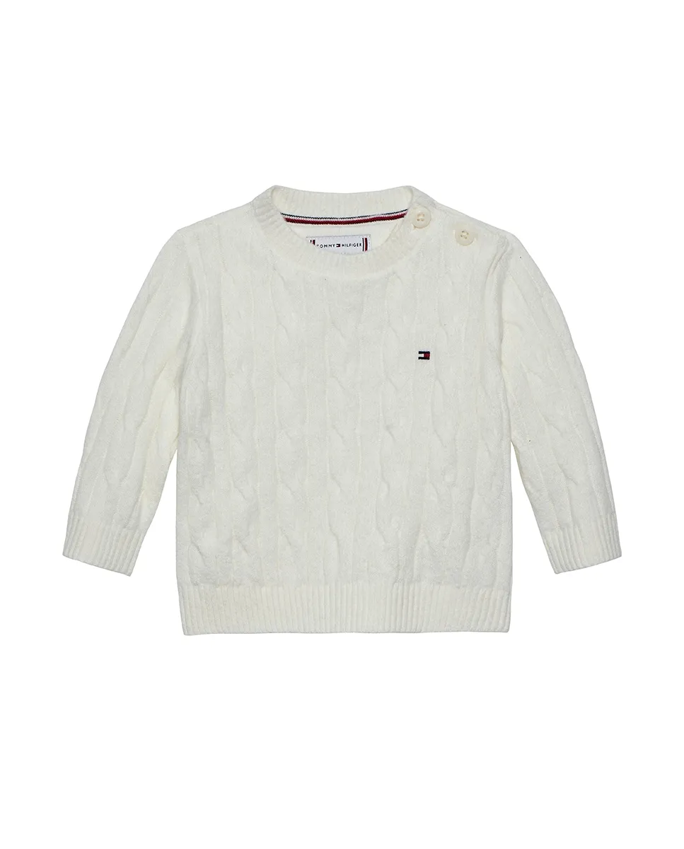 

Вязаный детский джемпер для мальчика с вышитым флагом Tommy Hilfiger, белый