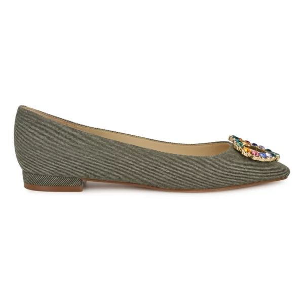 Женские балетки-лодочки Hearts с острым носом на резинке Nine West, цвет dark olive denim — фото 2