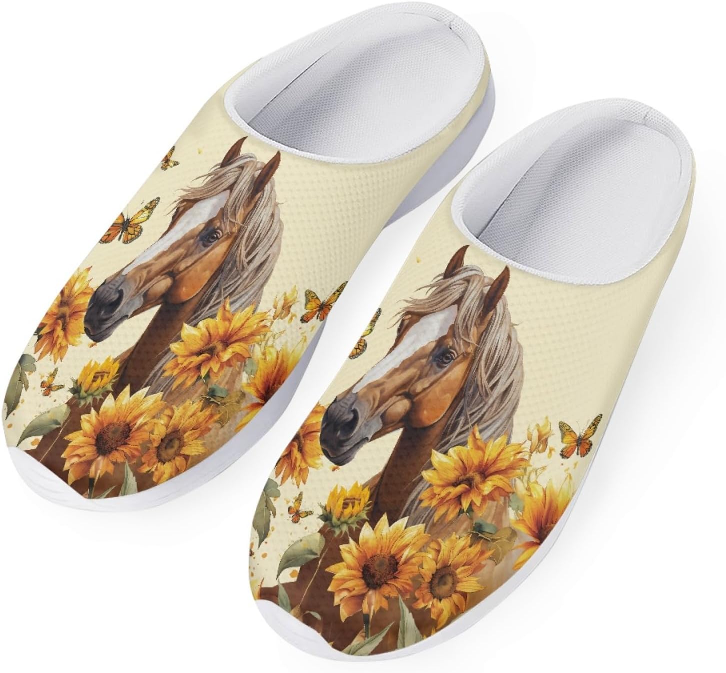 

Сандалии-слипоны Boatee для женщин и мужчин с поддержкой свода стопы, садовая обувь, Sunflower Horse Butterfly
