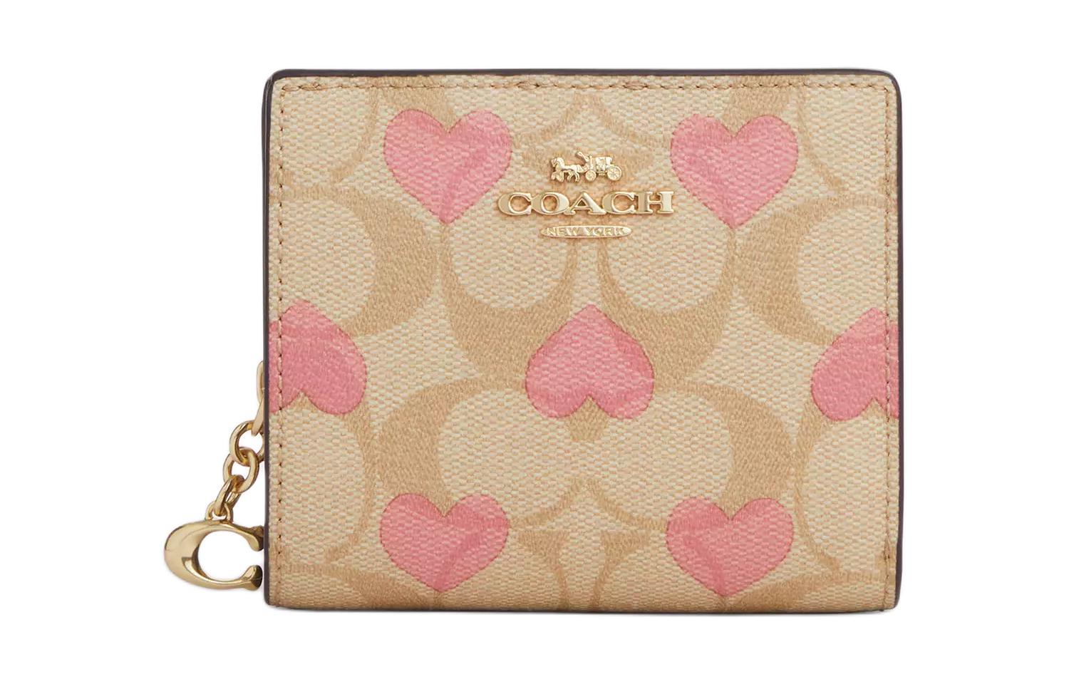 

COACH Миниатюрный бумажник из лакированного полотна с гладкой кожей