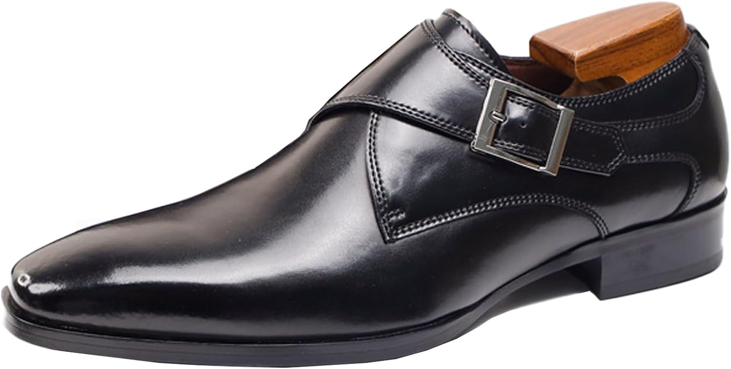 

Мужские туфли из натуральной кожи с пряжкой монах, низкий каблук, классический квадратный носок, ручная работа, с пряжкой, без шнуровки, оксфорды для офиса и деловых мероприятий Faglkak, черный