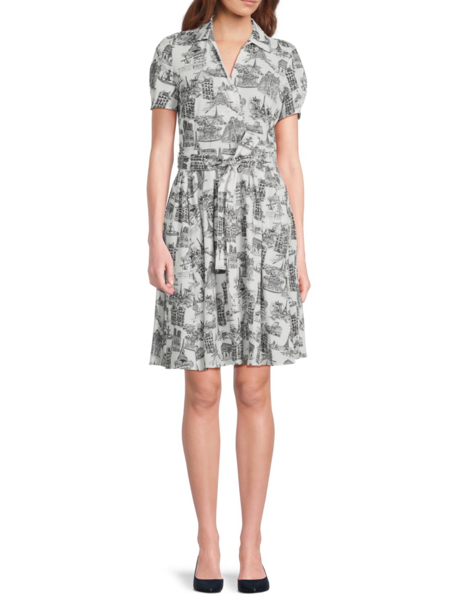 

Платье-рубашка с поясом и принтом эскизов Karl Lagerfeld Paris, цвет Soft White Multi