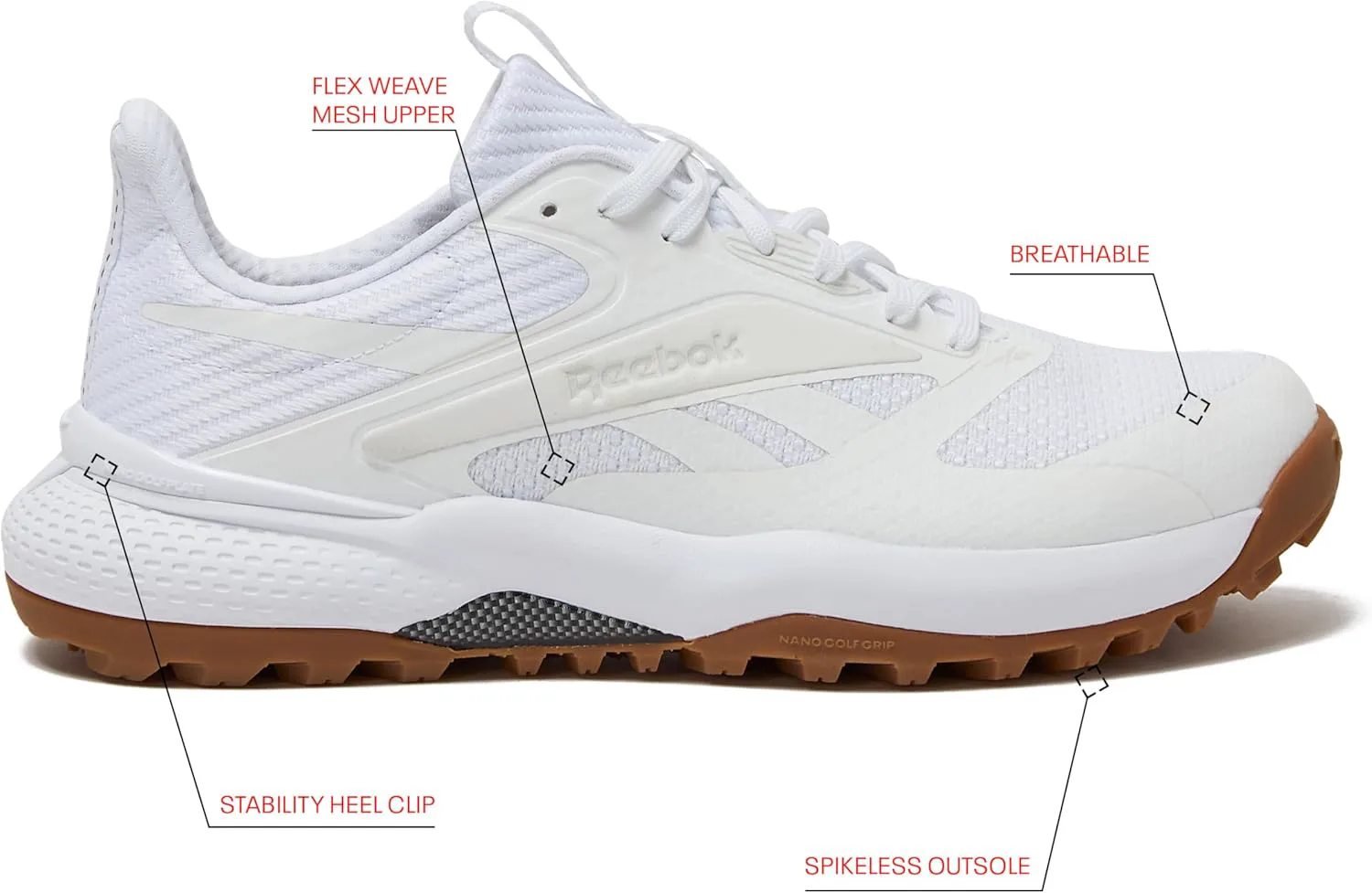 Мужские гольф-кроссовки Reebok Nano Golf без шипов, белый/серый — фото 2