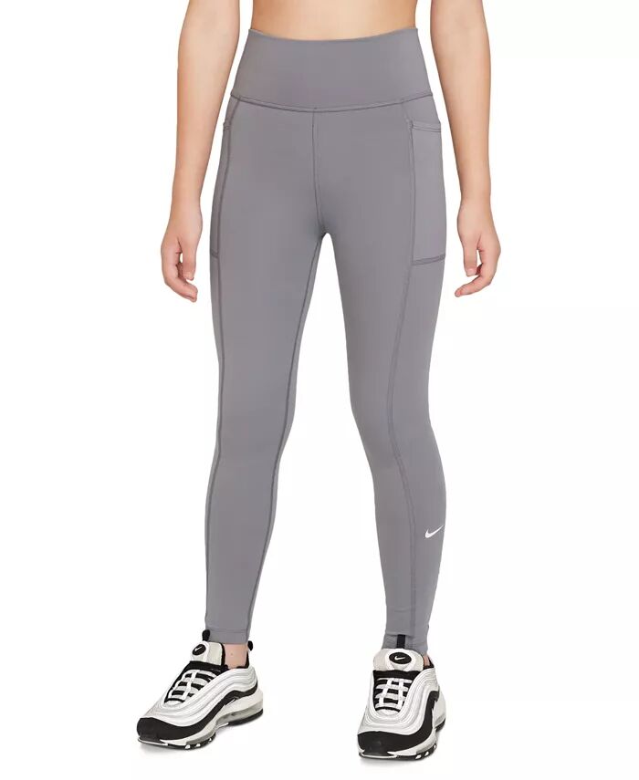 

Леггинсы Big Girls One Dri-FIT с высокой талией и карманами Nike, серый