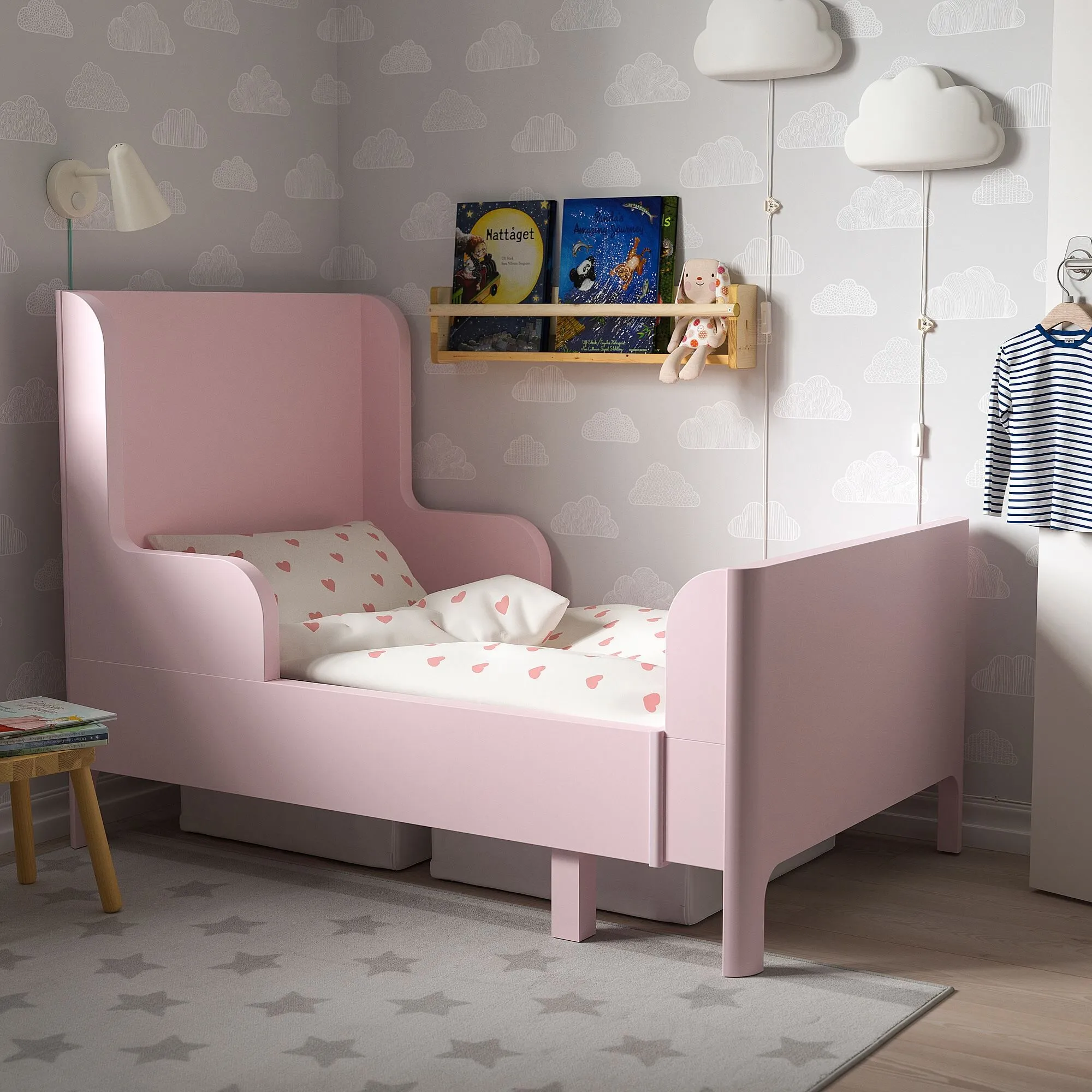 Раздвижная кровать, светло-розовый, 80х200 см, BUSUNGE IKEA — фото 3