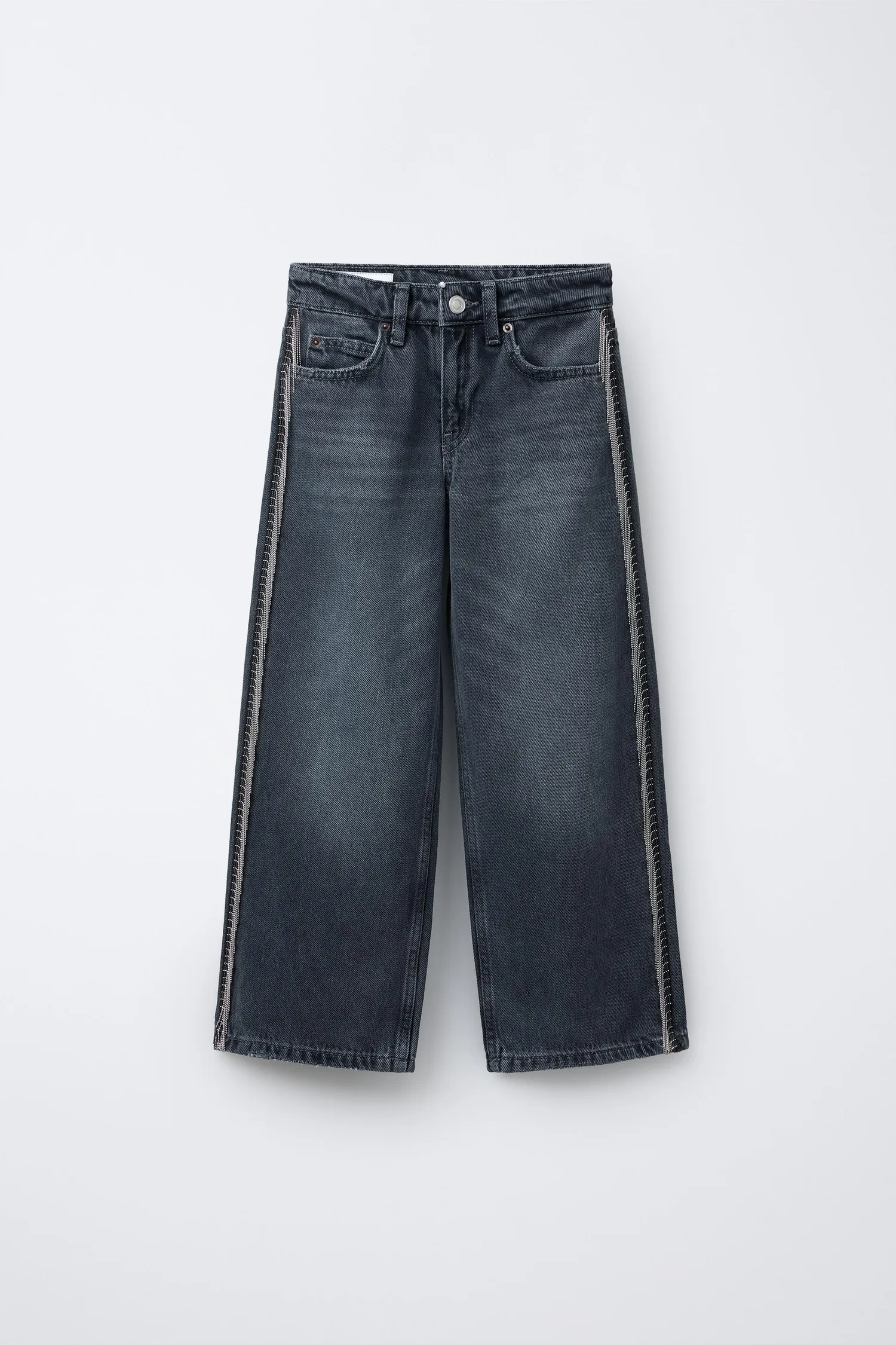Джинсы с широкими штанинами и блестящей бахромой Zara, синий/серый