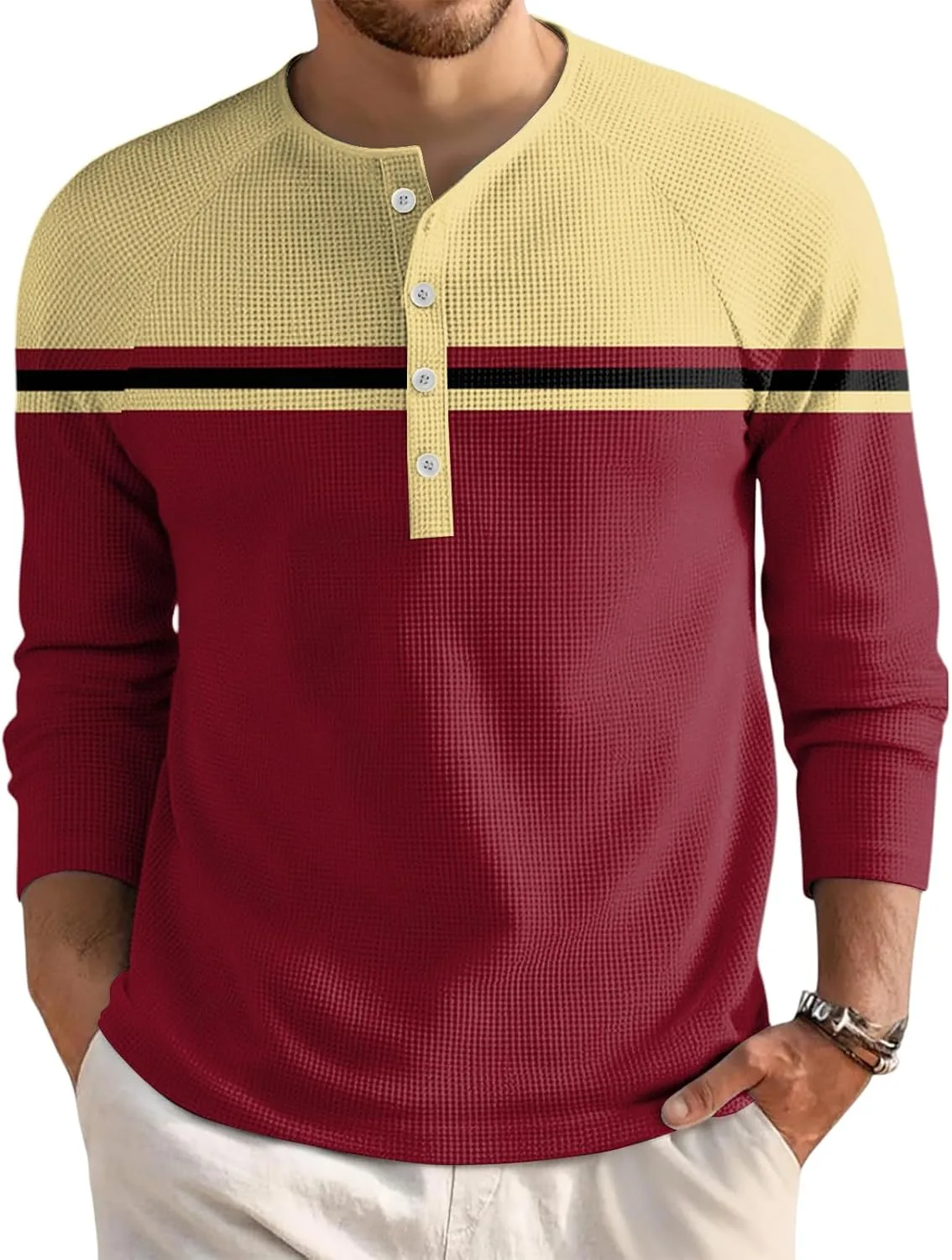 

Мужская футболка с длинным рукавом Henley Casual Printed Button Neck Big and Tall AAZJSS