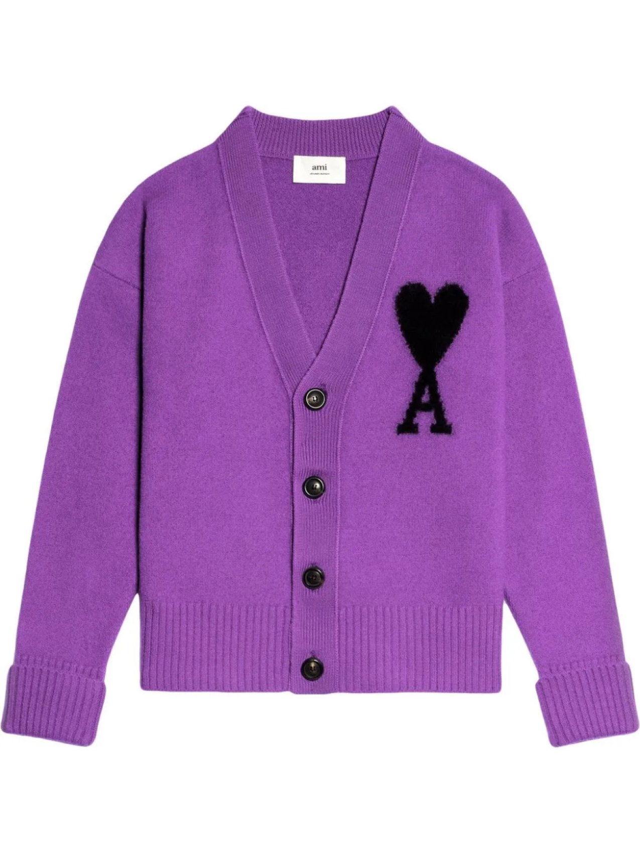 

AMI Paris шерстяной кардиган с логотипом, фиолетовый