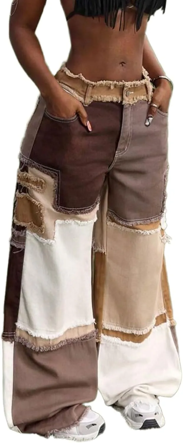 

CHARTOU женские рваные джинсы с заплатками, высокие, прямые, широкие