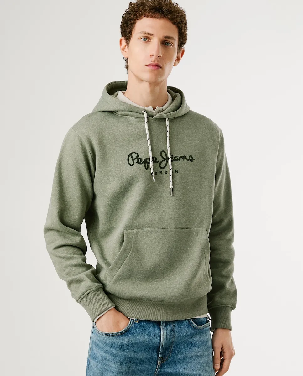 

Мужская толстовка с регулируемым капюшоном и напечатанным логотипом Pepe Jeans, военный зеленый