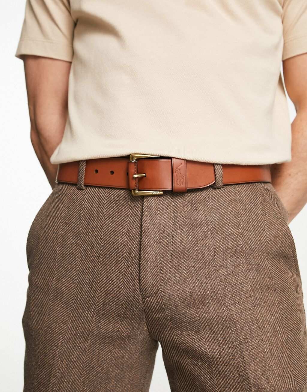 

Светло-коричневый кожаный ремень Polo Ralph Lauren с логотипом в виде пони