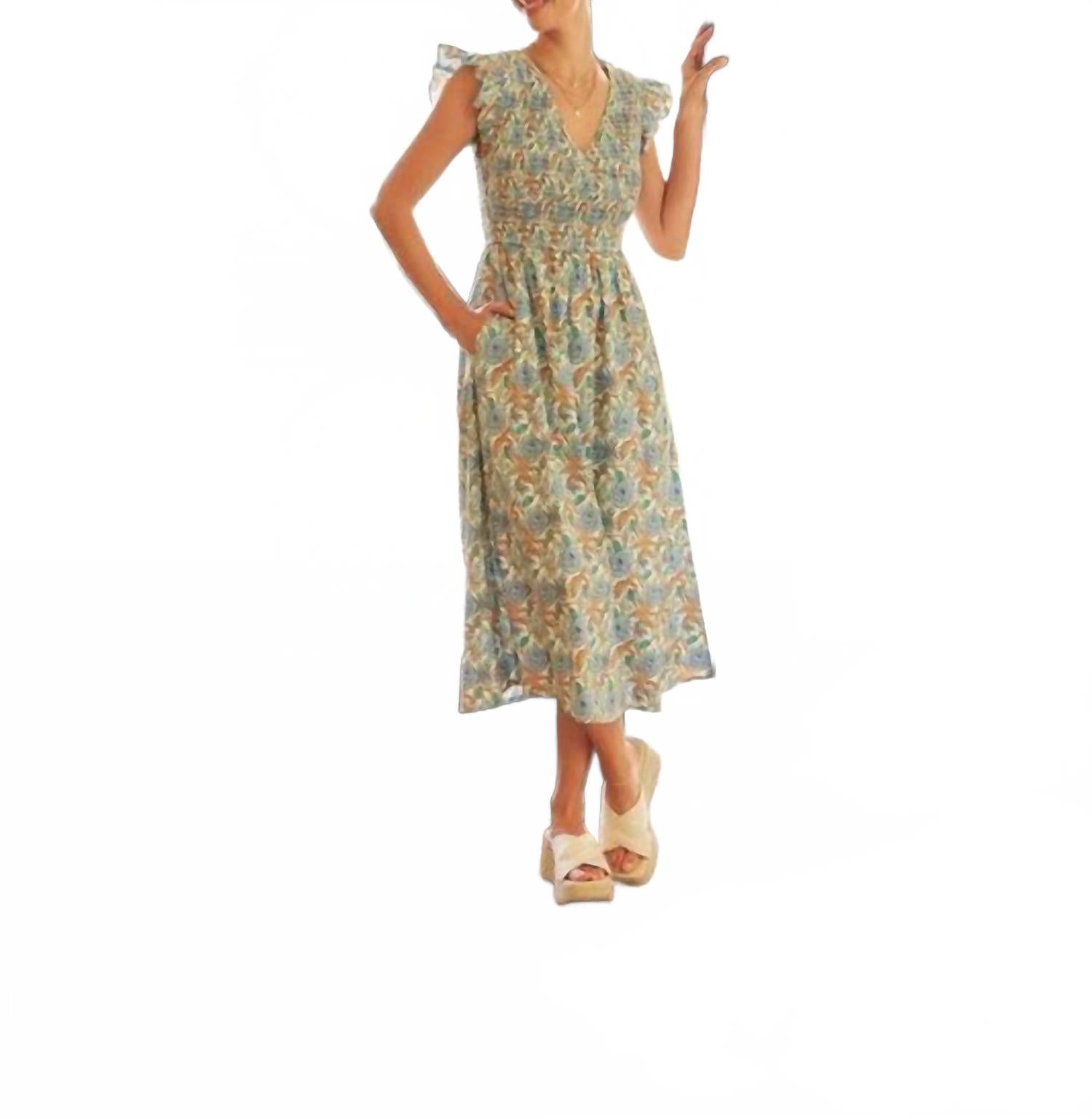 

Платье миди А-силуэта с цветочным принтом и сборками, разноцветное In February, Multi