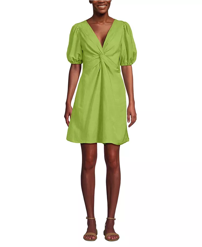 

Женское льняное платье выше колена с рукавами-фонариками Lands' End, зеленый