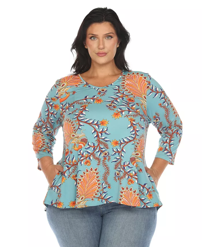 

Яркая богемная блуза свободного кроя Plus Size White Mark, синий
