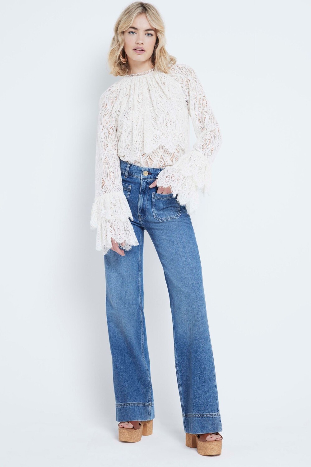 

Широкие джинсы с высокой посадкой и карманами спереди River Island, синий