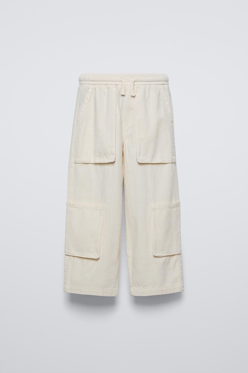 

Брюки из хлопка и льна с карманами ZARA, белый