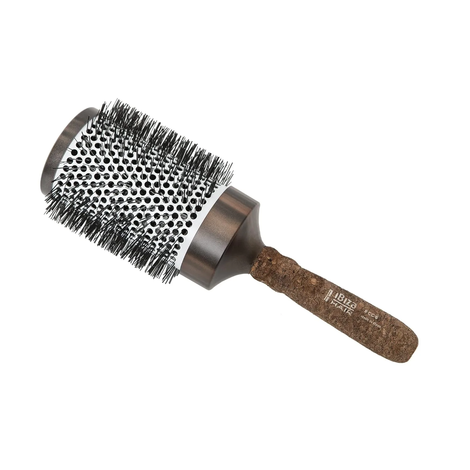 Щетка для волос Ibiza Ceramic Round (серия CC) с щетиной из карбона и нейлона, эргономичная ручка из пробки, термостойкая ионная конструкция для уменьшения пушистости и статики, подходит для всех типов волос CC6, 93 мм Ibiza Hair — фото 3