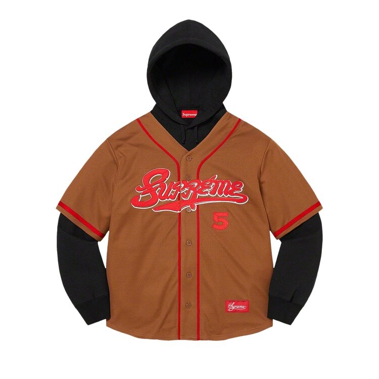 

Толстовка Supreme Baseball Jersey Hooded Sweatshirt, коричневый