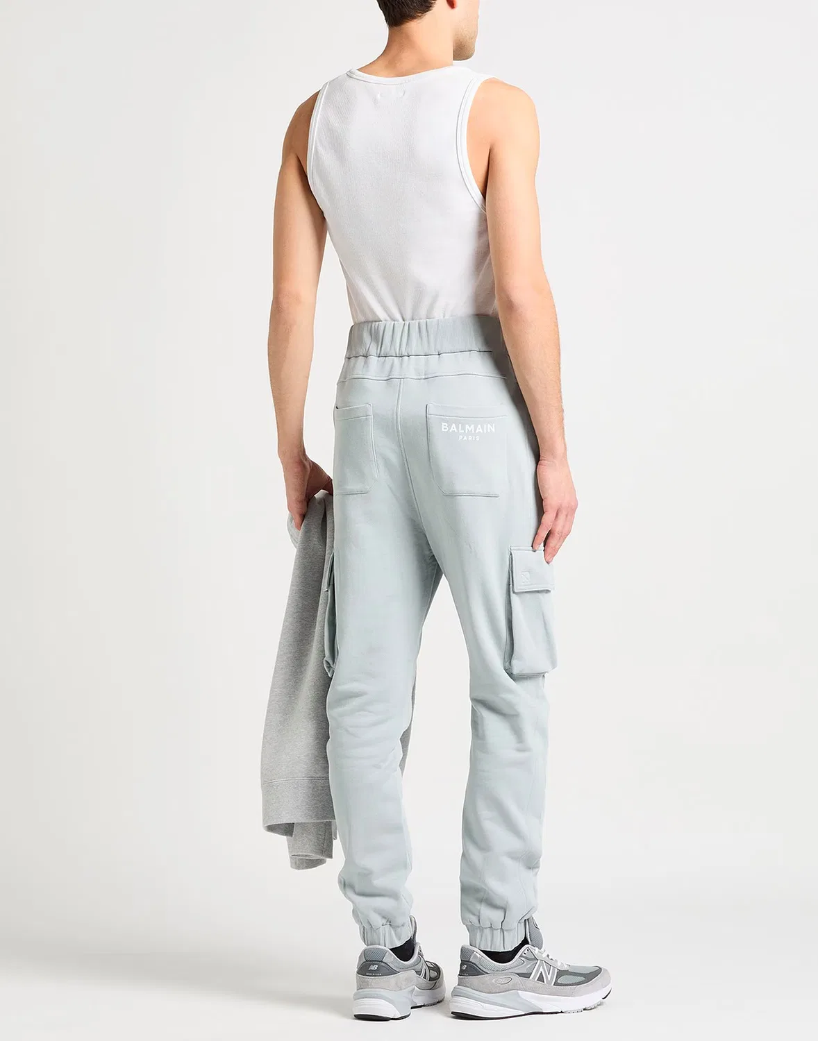Штаны карго из французского трикотажа BALMAIN серые — фото 3