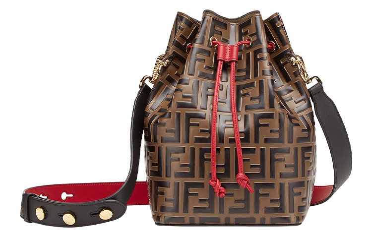 

Mon Tresor Calfskin Bucket Bag, Сумка через плечо женская коричнево-красная FENDI