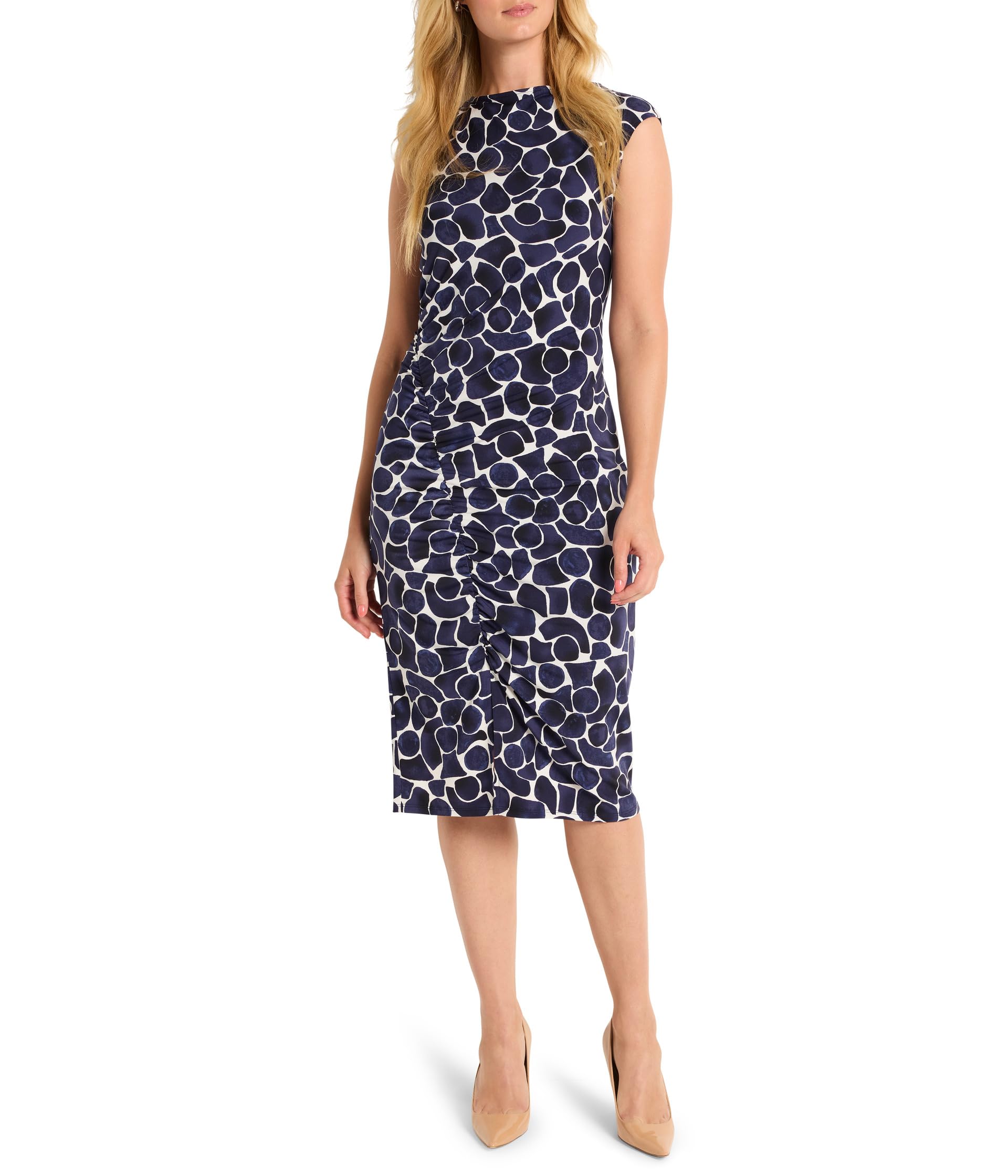 

Платье NIC+ZOE Petite Geo Pebble Side Ruche Dress, цвет Indigo Multi