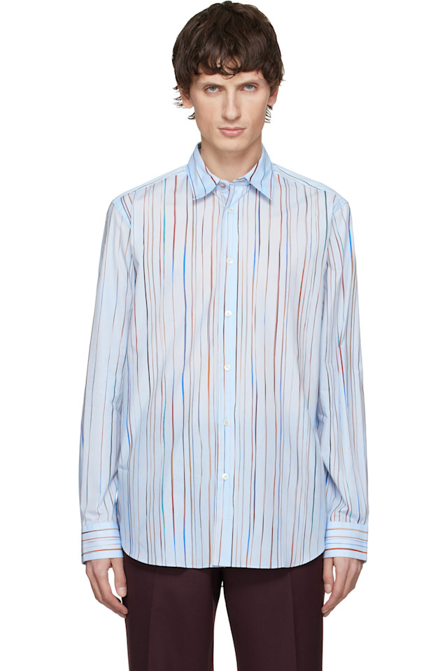 

Хлопковая рубашка в фирменную тонкую полоску Paul Smith, синий