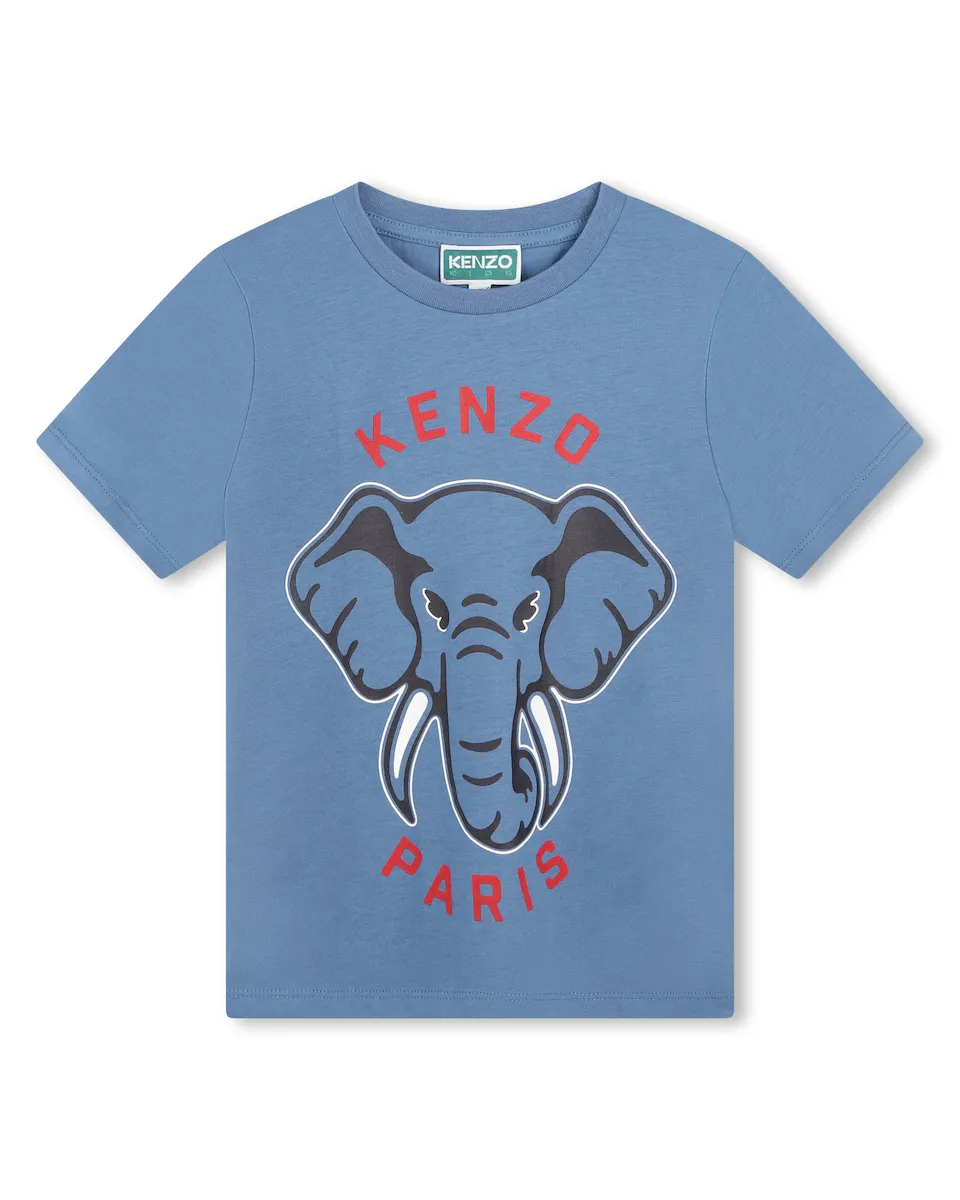 

Футболка для мальчика из 100% хлопка с рисунком спереди Kenzo Kids, цвет Azul Índigo