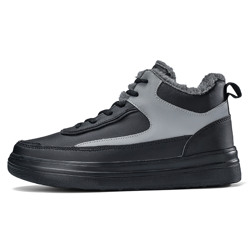 

NANJIREN Теплые противоскользящие и износостойкие утепленные скейтерские кроссовки на платформе мужские - черно-серые с флисовой подкладкой, цвет Black Gray Fleece-Lined